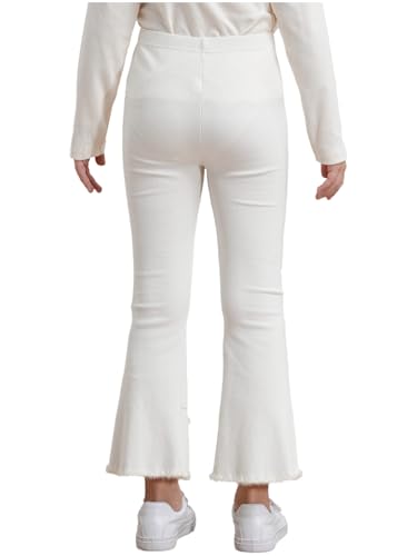 JanJean Knitted Wide Leg Pants Casual Ribbed Elastic Waist Sweater Pants Embroidery Flared Plush Hem Pants for Outdoors4