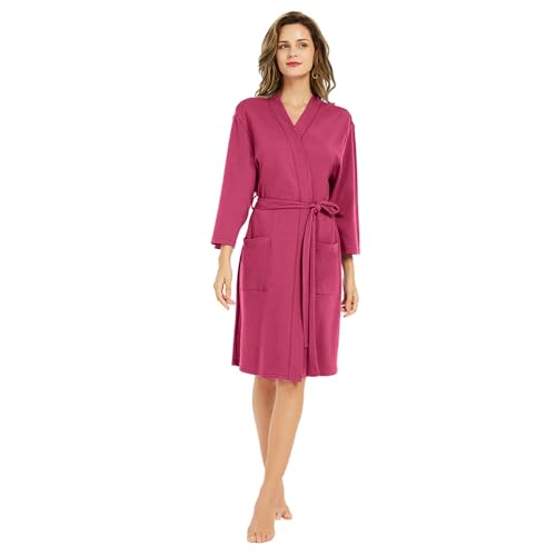 Image of U2SKIIN Womens Robes, 100% Cotton Lightweight Robes 3 /4 Sleeves Kimono Knit Soft Loungewear Short Bathrobe