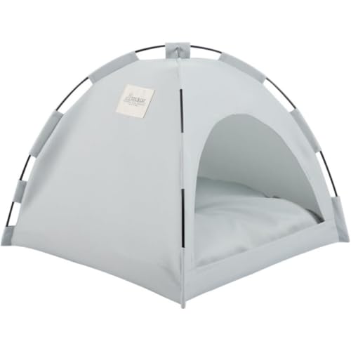 Quirix 犬用ベッド 猫用ベッド ペットテント 室内屋外兼用 夏用 折りたたみ式 組み立て簡単 可愛い シンプル ドーム型ペットハウス メッシュ窓付き オールシーズン対応 虫よけ 冷却マット (灰色,M:40*40*35CM)