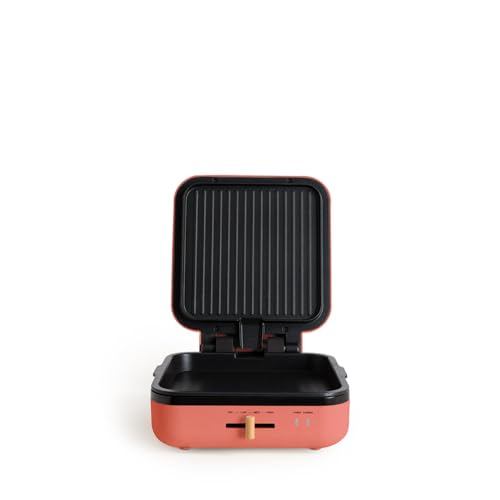 CREATE/STONE STUDIO PRO/Grill multifunción con apertura 180º terracota/Control de temperatura, revestimiento antiadherente, bandeja de goteo, asa tacto frío, 1400W