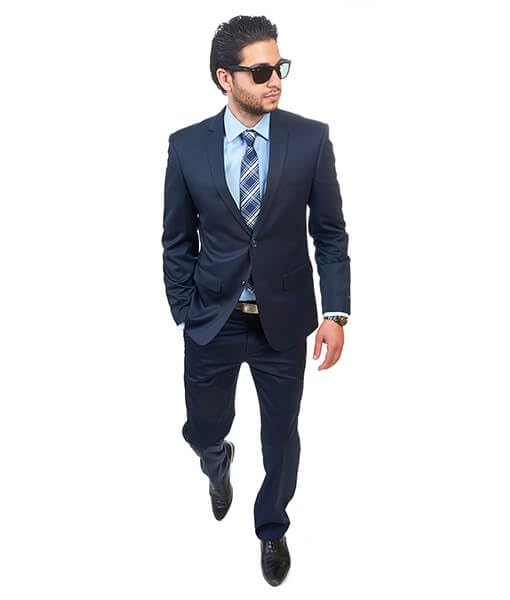 AZAR MAN Slim Fit Men Suit 2 Button Navy Blue Notch Lapel Flat Front Pants