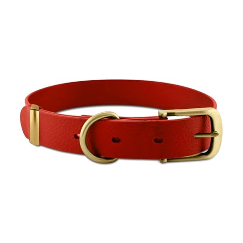 Collare per cani in pelle Super morbida pelle per collari, Collare per cani Classic resistente, impermeabile e antiodore, Hardware interamente in metallo resistente alla ruggine, M, rosso