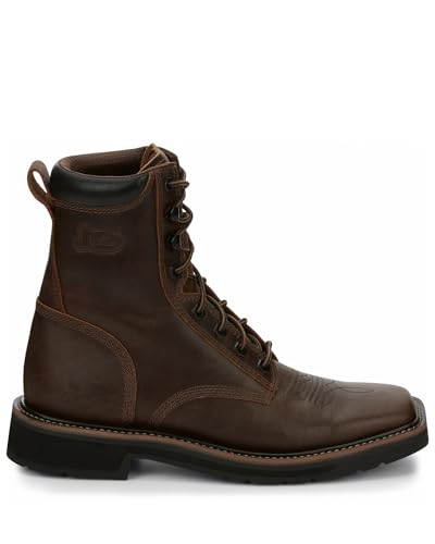 Justin Pulley 8" Work Boots for Men - Square Toe Full-Grain Leather Upper with Oil- and Slip-Resistant Rubber Outsole, EH-Rated2