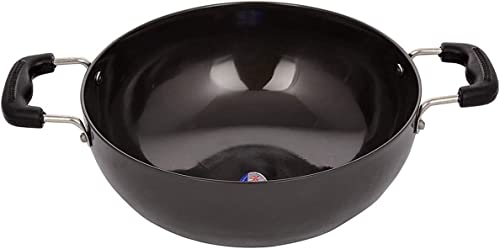 Satre Online And Marketing Hindalco Aluminium Kadhai Size No-12 with Hindalco Aluminium Tadka Pan Combo Set of 2,Aluminium Kadai with Tadka Pan,Indian Frying Pan or kadai,color-Black - Image 2
