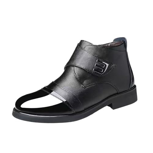 Men's Genuine Leather High-Top Winter Cotton Booties, Business Casual Thickened Insulated Dress Shoes, Round Toe & Slip-Resistant Sole Shoes