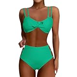 Generico Costumi da Bagno Donna Bikini Brasiliana Mare Curvy Vita Alta Push Up Piscina Costume Pantaloncino Due Pezzi Tankini Estate Piscine Swimwear Verde XL