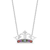 Jewelili Enchanted Disney Fine Jewelry Sterling Silver with Accent Diamond and Gemstones Majestic Princess Pendant Necklace