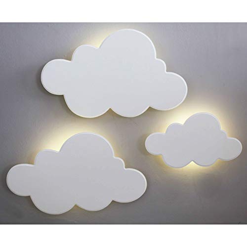 Kit 3 Peças Luminária Decorativa de Parede Nuvens MDF Branca com LED de Luz Quente