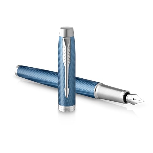 Image of Parker IM Fountain Pen | Blue Grey Premium Lacquer with Chrome Trim | Fountain Pen with Fine Nib and Blue Ink | Gift Box