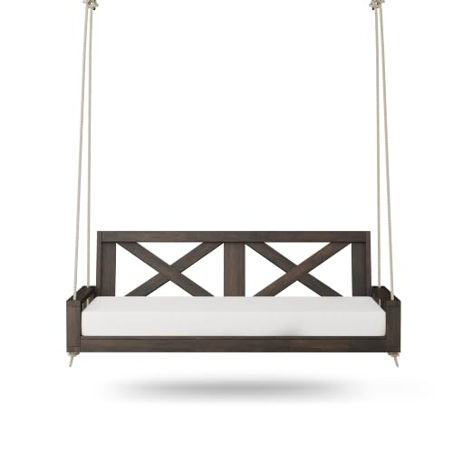 Image of Malvern 4 Foot Wood Porch Swing Bed in Dark Walnut Stain, Amish Handcrafted Daybed Style Swing