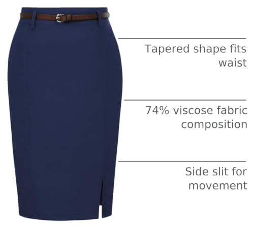 Image of Kate Kasin Women Pencil High Waist Knee Length Bodycon Skirt with Belt