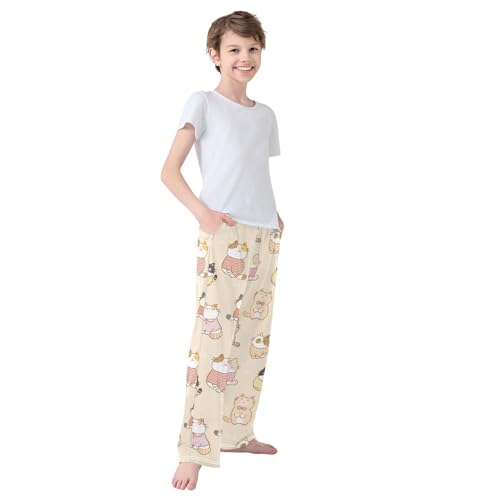 Boys' Pants Cute Cat Funny Long Bottoms Jogger Pants Elastic Waist Trousers with Pockets S-XL4