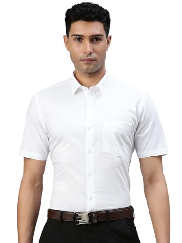 Image of RAMRAJ COTTON Men White Solid Half Sleeve Cotton Shirt