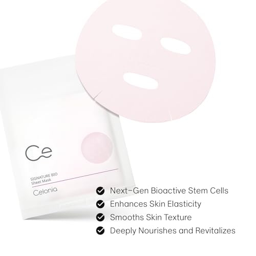 CELINO CELONIA Signature Bio Facial Sheet Mask, Stem Cell Deep Hydrating Face Mask, Anti Aging Treatment For Healthy Glowing Skin, Minimize Pores, Reduce Fine Line, Boost elasticity, Correct Redness 5 Count
