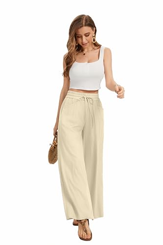 Image of KICZOY Women Flowy Pants Drawstring Waist Wide Leg Palazzo Beach Pants Loose Fit with Pockets