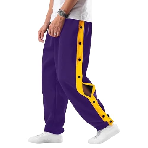 Pantalones Deportivos Casuales para Hombre, Pantalones Deportivos para Hombre, de Rayas con Botones a presión y Abertura Lateral Alta