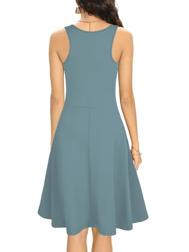 Image of Missufe Women's Sleeveless Racerback Flared Casual Plain Tank Dress