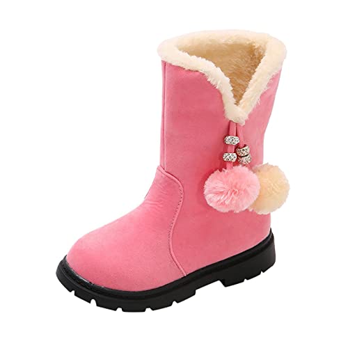 POLG Kids Girls Princess Shoes Fashion Bowkont Cotton Boots Slip-on Warm Shearling Winter Lightweight Snow Boots