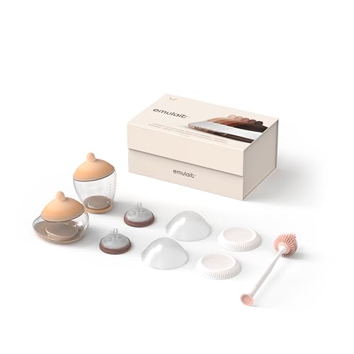 Image of Emulait Baby Bottle Starter Kit Includes 2 Bottles 2 Nipples 2 Caps 2 Lids 2 Responsive Flow Valves, Cleaning Brush - Light - Shape 4 (Most Common)-RFV