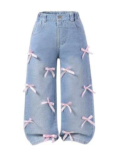 GORGLITTER Girl's Baggy Jeans Cute Bow High Waist Wide Leg Jeans Zipper Closure Denim Pants