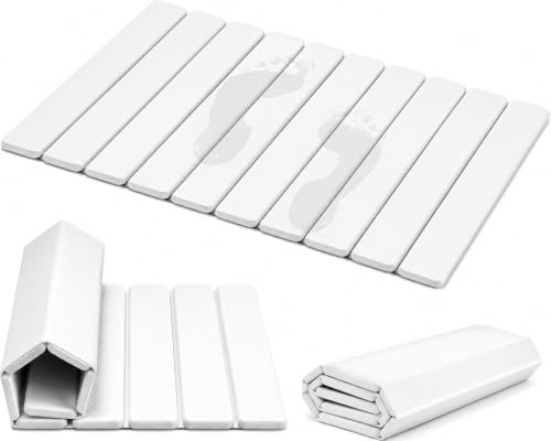Image of DAWNTREES Foldable Stone Bath Mat, Quick Dry, 60 x 39 cm, White, Diatomite