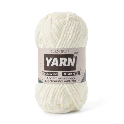 Image of White Fluffy Chenille Yarn for Crocheting - Baby Yarn for Crocheting Soft Blanket - (100g /87.4yds) Crochet Amigurumi Chunky Yarns - Super Bulky 5 Velvet Yarns