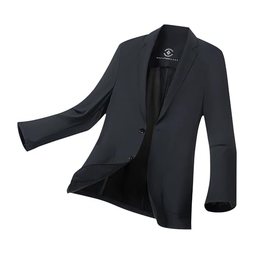 [22 Wear] メンズ ジャケット 夏 サマージャケット ビジネス スーツジャケット UVカット 涼し テーラードジャケット カジュアル 接触冷感 ストレッチ 2つボタン 細身 アウター (ブラック L)の商品画像（Amazon）