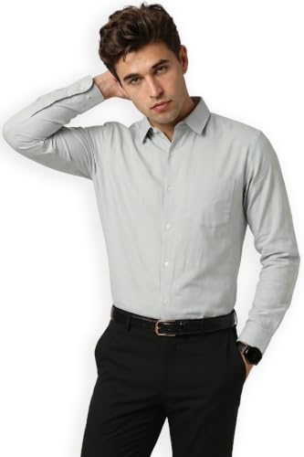 Image of Peter England Men's Classic Solid Full Sleeve Slim Fit Shirt | Wonder Fabric | Cotton Rich | Pin Point Oxford