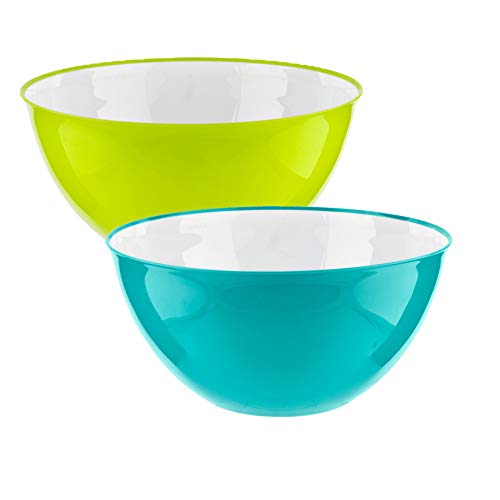 Homeshopa Lot de 2 grands saladiers en plastique pour pâtes et saladiers 25 cm 3500 ml Bleu et vert