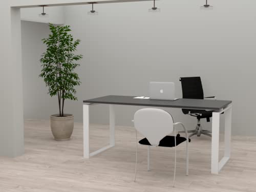 Mesa De Oficina Con Estructura De Marco Cerrado Blanco, Para Teletrabajo, Despachos, Sala De Estudios Y Ordenadores. Con Gran Amplitud Para Dar Más Comodidad. Gris Grafito, 140x60 Mesa De Oficina Con Estructura De Marco Cerrado Blanco, Para Teletrabajo, Despachos, Sala De Estudios Y Ordenadores. Con Gran Amplitud Para Dar Más Comodidad. Gris Grafito, 140x60