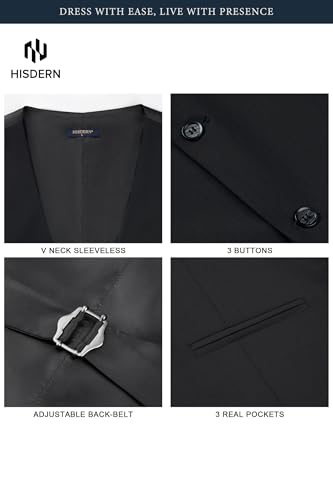 Image of HISDERN Mens Suit Vest Business Casual Dress Waistcoat Vest Solid Color Formal Wedding Vests for Suits or Tuxedo