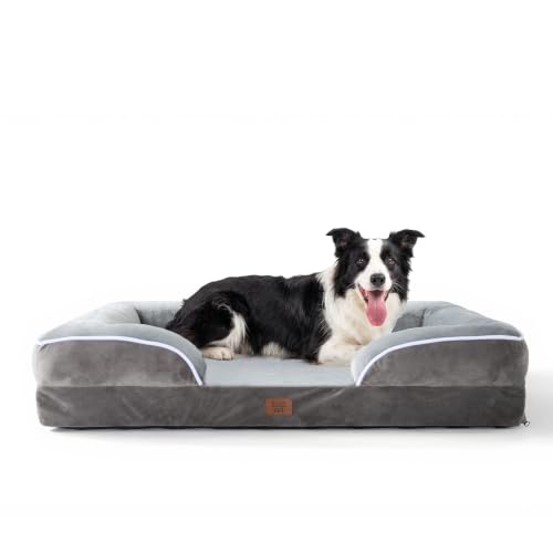 Image of EGOHOME Orthopedic Large Dog Bed with Gel Memory Foam Grey 36x27x6.5in | Dog Couch Waterproof Pet Sofa with Removable Washable Cover, Non-Slip Bottom,Indoor & Road Trip, CertiPUR-US PetsBed