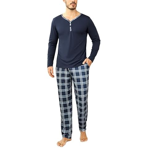 Irdcomps Men's Cotton Pyjamas Set with Pockets Cover