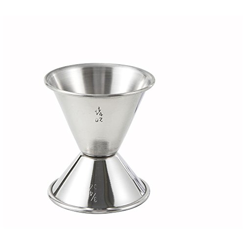 Winco J-2, 0.75x1.25-Ounce Stainless Steel Double Jigger, Shot Cocktail Drinks Pourer Measuring Tool For Bar