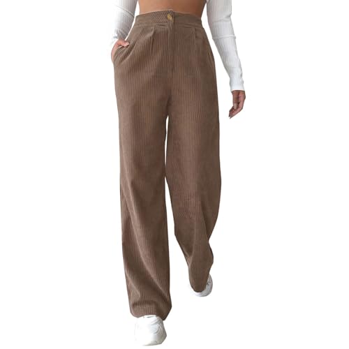 Pantalon large taille haute galbant pour silhouette généreuse en velours côtelé droit