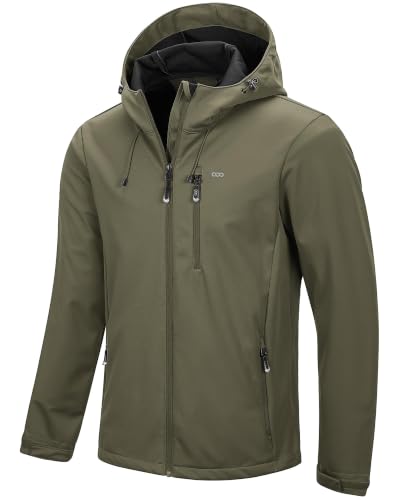 Image of 33,000ft Men's Softshell Jacket Hooded Waterproof Windbreaker Rain Jacket | Stretch Breathable Fabric, Lightweight, Windproof, 5 Zippered Pockets, Spring Fall, for Outdoor, Hiking, Cycling, Travel