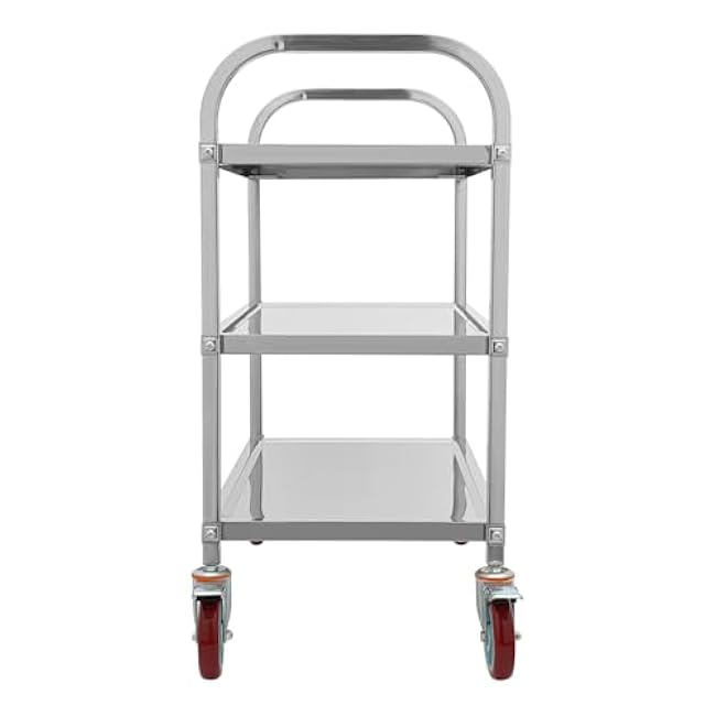 Stainless Steel Utility Kitchen Rolling Cart with 3-Tiers 4 Wheels (2 with Brakes) Heavy Duty Storage Serving Trolley to Load 130kg Used-for Home Restaurant Hotel Warehouse 33.49*17.73*35.46in-YFXD8hJ6