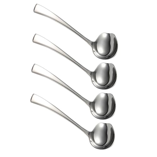 Ciieeo Set of 4 Long Handled Sauce Spoons Mirror Polished Stainless Steel for Deep Serving Bowls