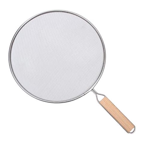 Kitchen Splatter Screen for Frying Pan -25cm Stops Almost 100 of Hot Oil Splash - Stainless Steel Grease Guard Shield and Catcher with Wood Handle - Keeps Stove and Pans Clean & Prevents Burns Cover