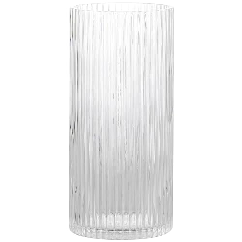 KAYLETIN Vase en verre transparent pour fleurs, vase nervuré, grand vase cylindrique en verre pour salon, chambre à coucher, table à manger, bureau,...