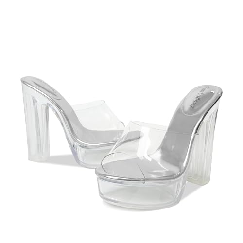Fantoesay Women's Clear Platform Sandals Chunky Heel Mules Slip On Sandals4