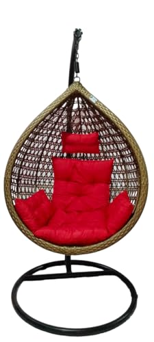 Image of Single Seater Swing Chair with Stand & Cushion Swing Jhula for Adults for Outdoor | Indoor | Living Room | Balcony | Garden | Patio [Iron] Zula (Brown Swing & Mahroon Cushion)