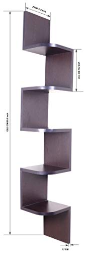 Image of Madhuran Enginreed Wood Wall Mounted Zig Zag Corner Shelf Tiers 5 (Matte, Wenge) / Home Decor Items Living Room Bedroom Office Multipurpose Storage Organizer Rack Shelves
