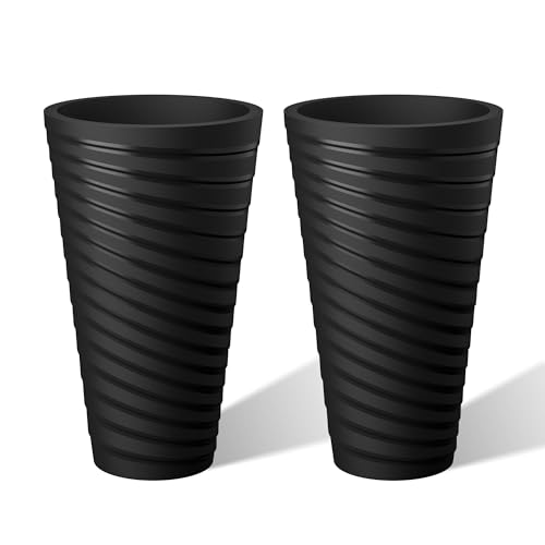 Kante Set of 2 Black Plastic Round Planters 29" Tall