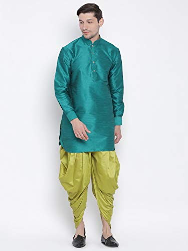 Image of Vastramay Men's Gold Curved Shape Pathani Style Silk Cotton Kurta - Mid-Length with Buttoned Cuff, Soft & Comfortable Ethnic Wear