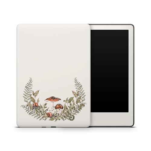ZOOMHITSKINS Glitter Kindle Skin Compatible with Kindle Paperwhite Gen 11 (2021), Forest Mushroom Leaves Vintage Botanical Autumn Fall, Easy Bubble-Free 3M Vinyl Decal, Made in The USA
