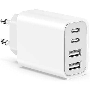 Caricatore USB C, 45W 4-Porte Multiplo Presa Rapido USBC Caricabatteria PD & QC Spina USB Carica Charger Cellulare Alimentatore per iPhone 17 16 15 14 13 12 11 Pro Max Air Plus iPad, Samsung Romalux
