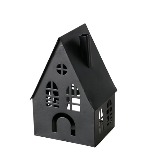 Seaside No.64 - Laterne aus Metall - Lichthaus/Windlicht - perfekt um Stumpenkerzen, Teelichter und LED- Lichter in Szene zu setzen - Wohnaccessoire für Herbst/Winter/Neutral (Haus Schwarz klein)