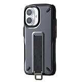 エレコム iPhone 16 ケース NESTOUT 耐衝撃 衝撃吸収 [リュックのショルダーベルトに装着可能] フィンガーバンド付き スタンド機能 ストラップホール付き アウトドア グレー PM-A24ANESTGY