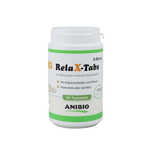 Anibio Relax-Tabs 180g X-Stress - bei Reisen, Angstzuständen, Feuerwerk, Gewitter, Angst mit Tryptophan & Kräutern für Hunde
